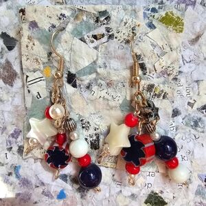 Handmade Red White and Blue Dangley Earrings